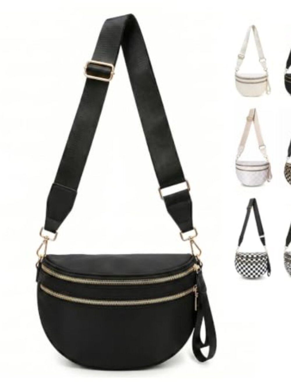 WITERY Nylon Checkered Crossbody Bum Bag Wide Adjustable Strap Fanny Pack